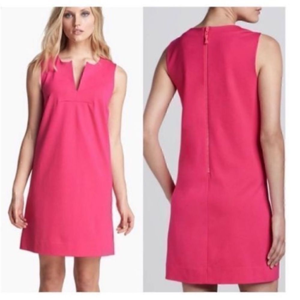 Kate Spade Women’s Size 2 Keri Shift Mini Dress Pink Ponte Stretch Split Neck